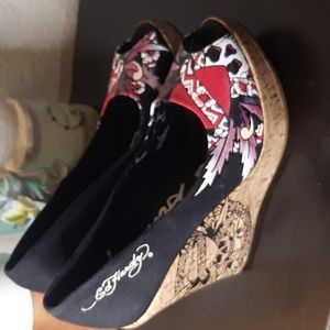 Ed Hardy Y2K Blossom Painted Wedge Heels